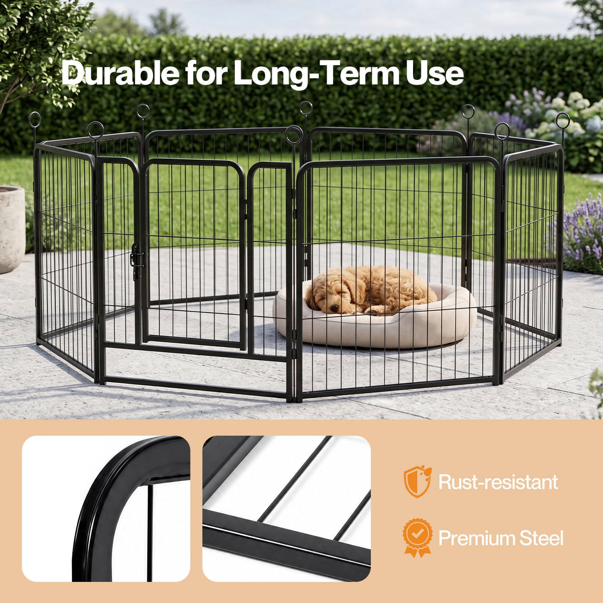 8 Panel Foldable Metal Dog Playpen Steel Puppy Pet Exercise Pen Black