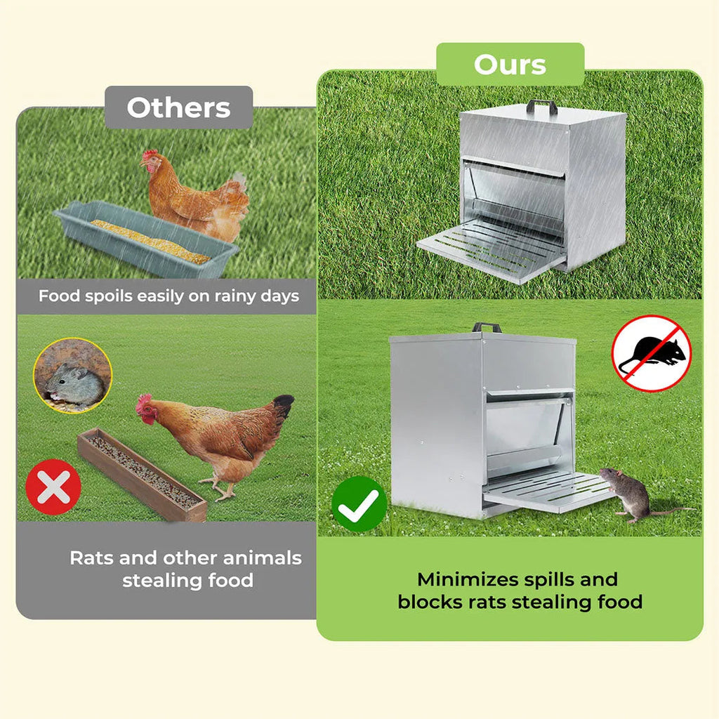 Automatic Chicken Feeder Auto Treadle 10kg Food Dispenser Galvanized Steel