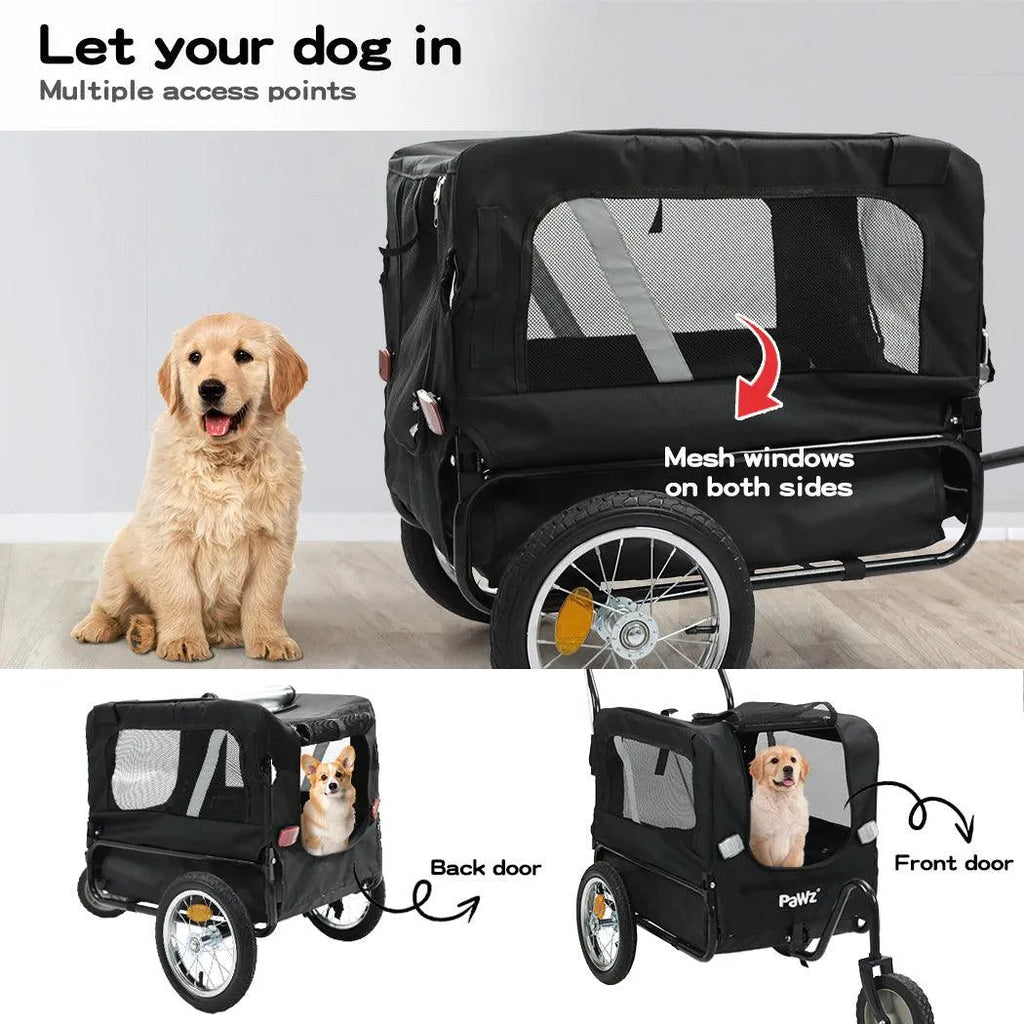 Pet Stroller Bike Trailer Stroller Foldable Pet Trailer 2-IN-1 Outdoor With Sunroof