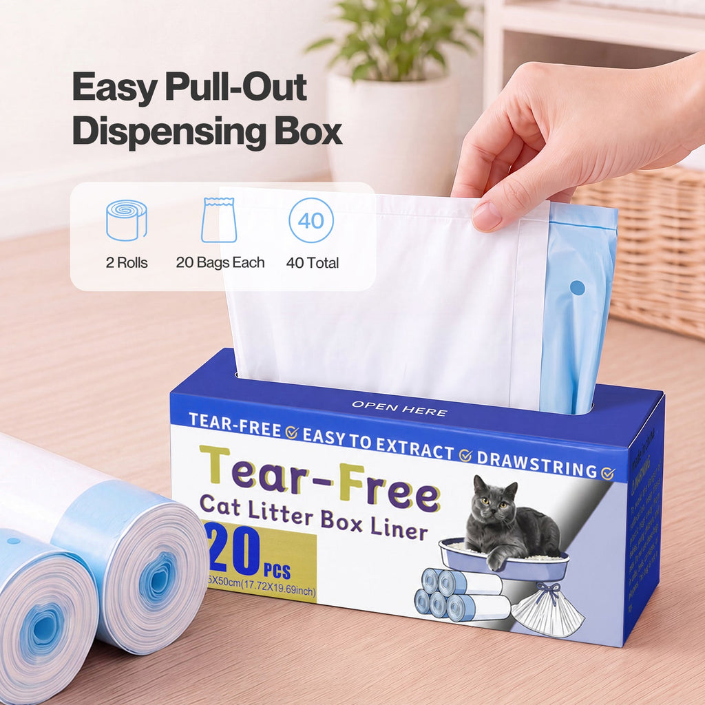 Pawz Cat Litter Bags 45 x 50cm 10kg 2Rolls 40ct Drawstring HDPE White Blue