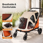 Dog Stroller Pet Pram Fold Shock Absorbing Wheels Outdoor Travel Orange