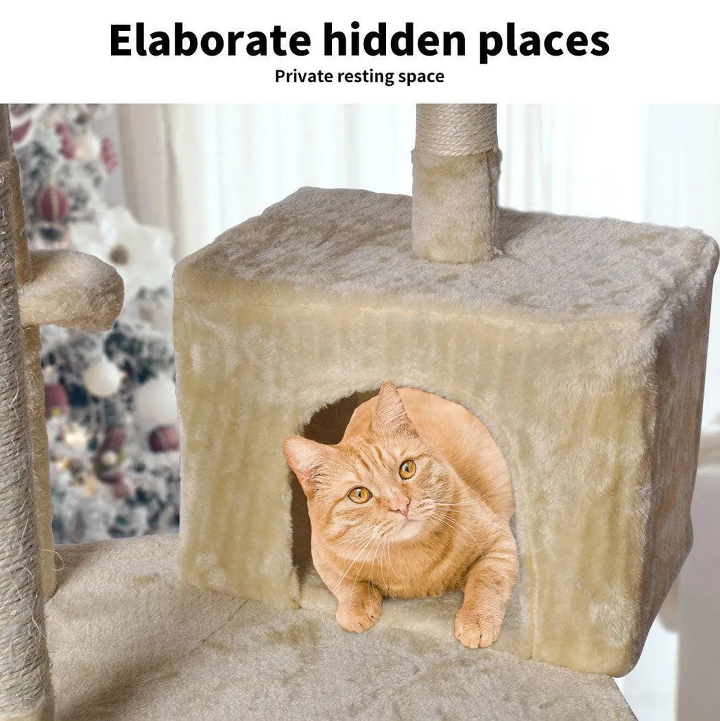 Wooden Cat Tower Scratching Climbing Post 130cm