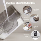 Stainless Steel Cat Litter Box Low Entry Tray Non-Stick Easy to Clean
