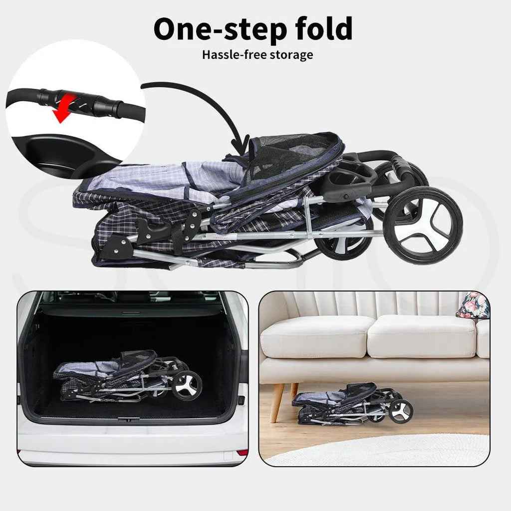 4 Wheels Pet Stroller with Detachable Basket