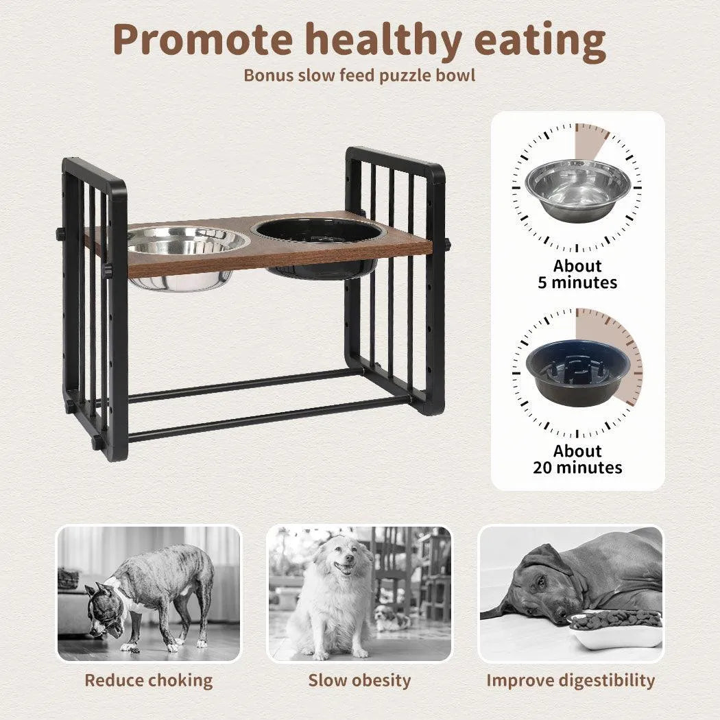 Adjustable Height Pet Feeder Elevated Dual Raised Bowl