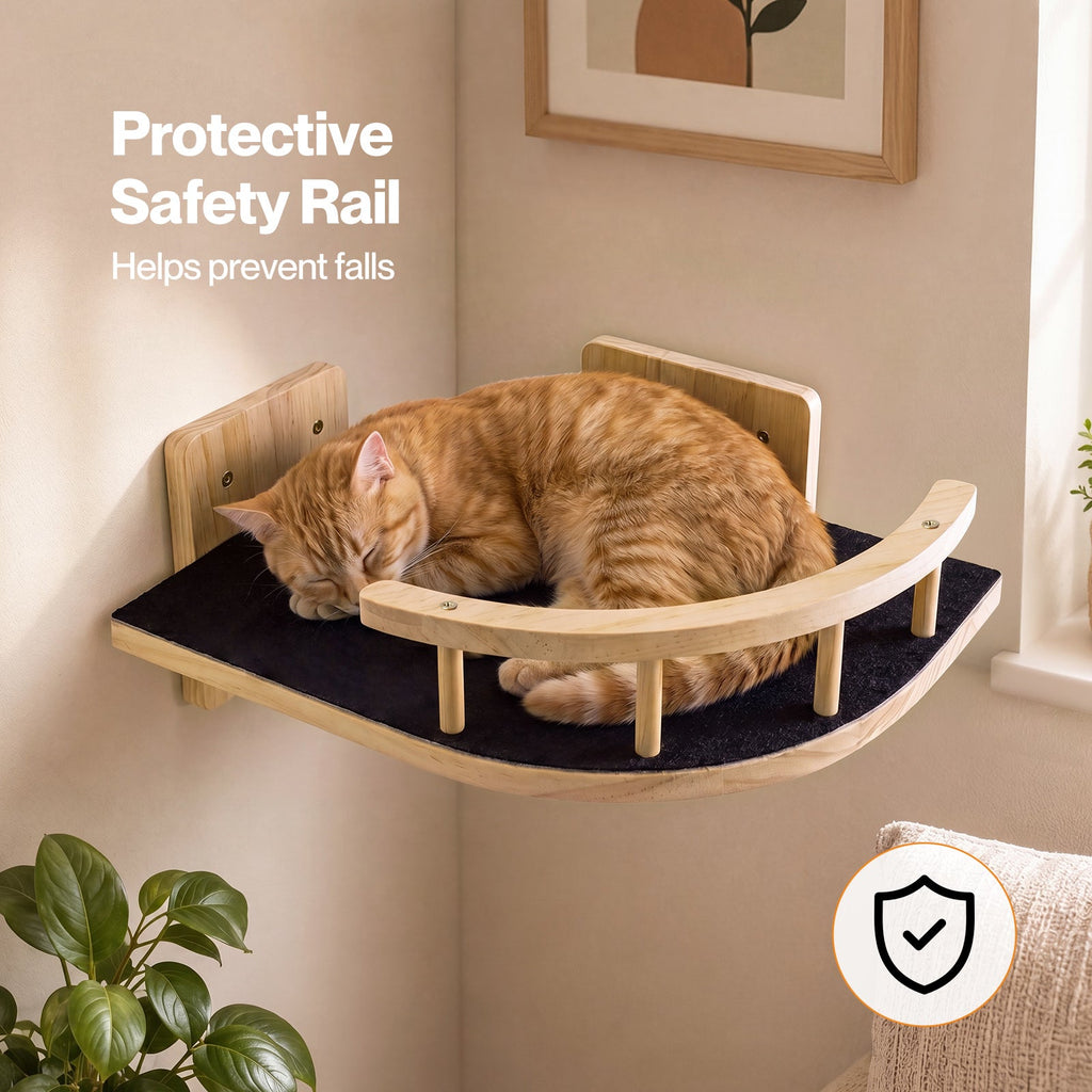 Cat Wall Shelves Corner Cat Tree with Guard Rail,15mm Pine Wood