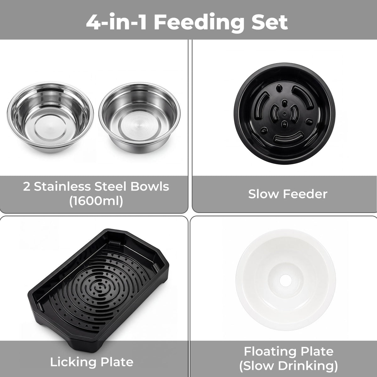 Raised Dog Bowls Adjustable Elevated Feeder Slow Feeder Lick Mat Foldable