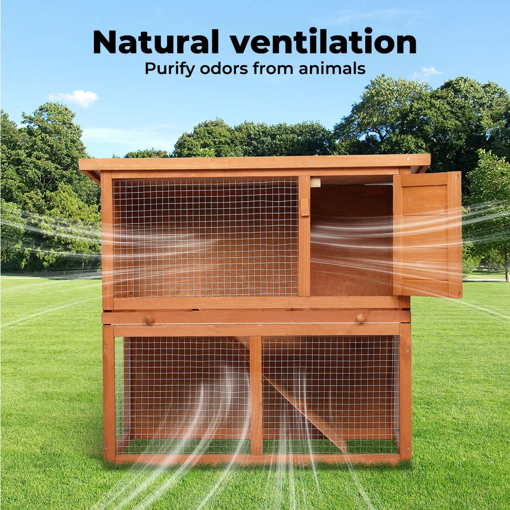 Rabbit Hutch Chicken Coop Large 2 Storey Wooden House Run Cage Outdoor