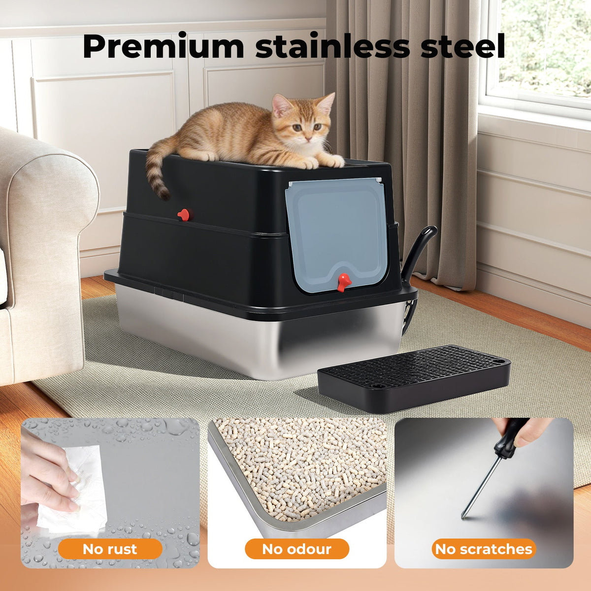 Stainless Steel Cat Litter Box Large Enclosed Removable Kitty Toilet