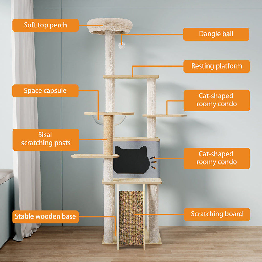 Wooden Multi-level Cat Tree Tower Large 160cm