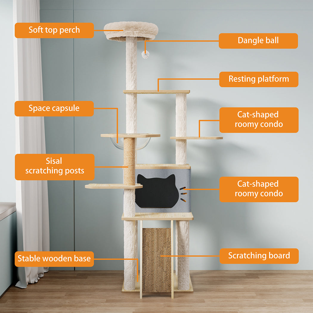 Wooden Multi-level Cat Tree Tower Large 160cm