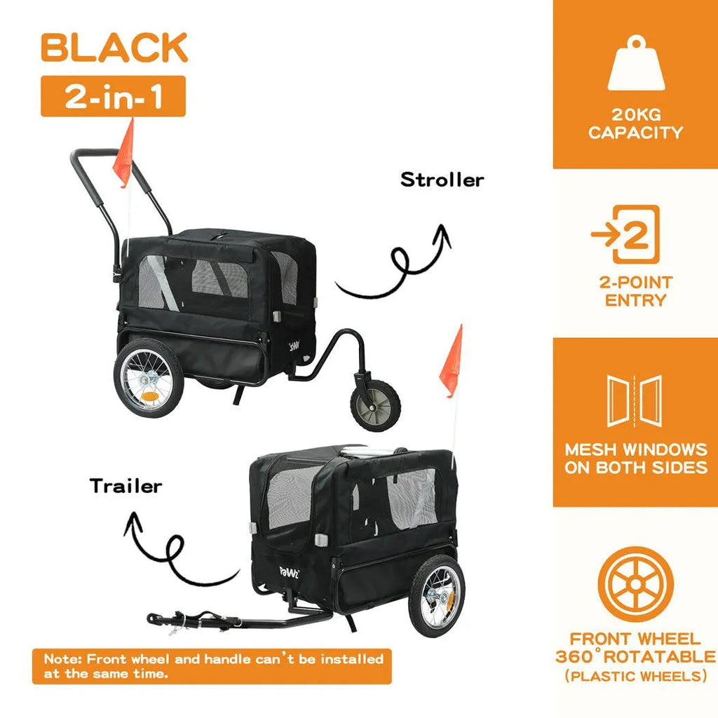 Pet Stroller Bike Trailer Stroller Foldable Pet Trailer 2-IN-1 Outdoor With Sunroof