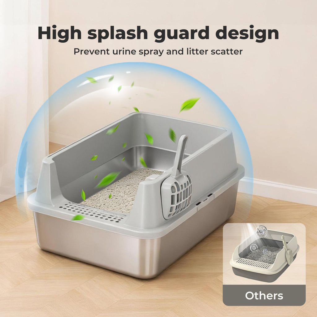 Stainless Steel Cat Litter Box Large Semi-Enclosed Easy Cleaning Pet Toilet