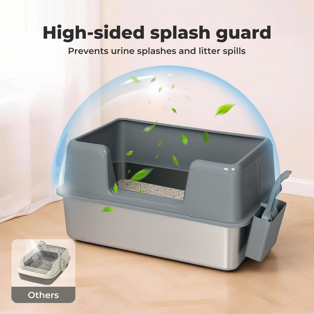 Stainless Steel Cat Litter Box Large Semi-Enclosed Easy Cleaning Pet Toilet