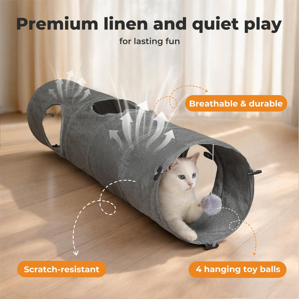 Large Cat Tunnels 3 Pcs Modular Foldable Linen Tube Kittens Cat Toys