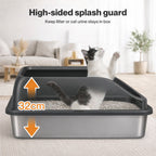 Stainless Steel Cat Litter Box Big Cats Kitten High Sided Easy Clean Grey