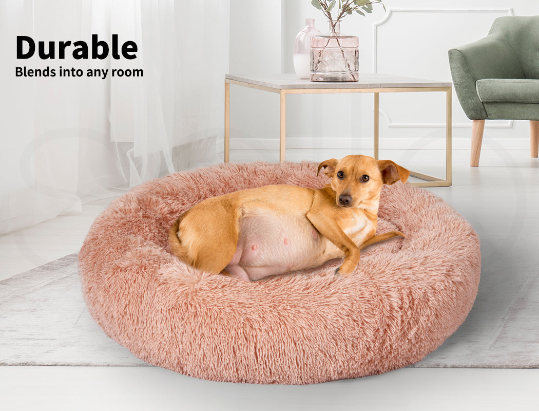 Pet Bed Cat Dog Donut Nest Calming Kennel Cave Deep Sleeping Pink XXL
