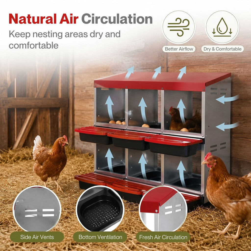 Chicken Hen Coop Hutch 6 Hole Double Layer Roll Away Lay Egg Nesting Box