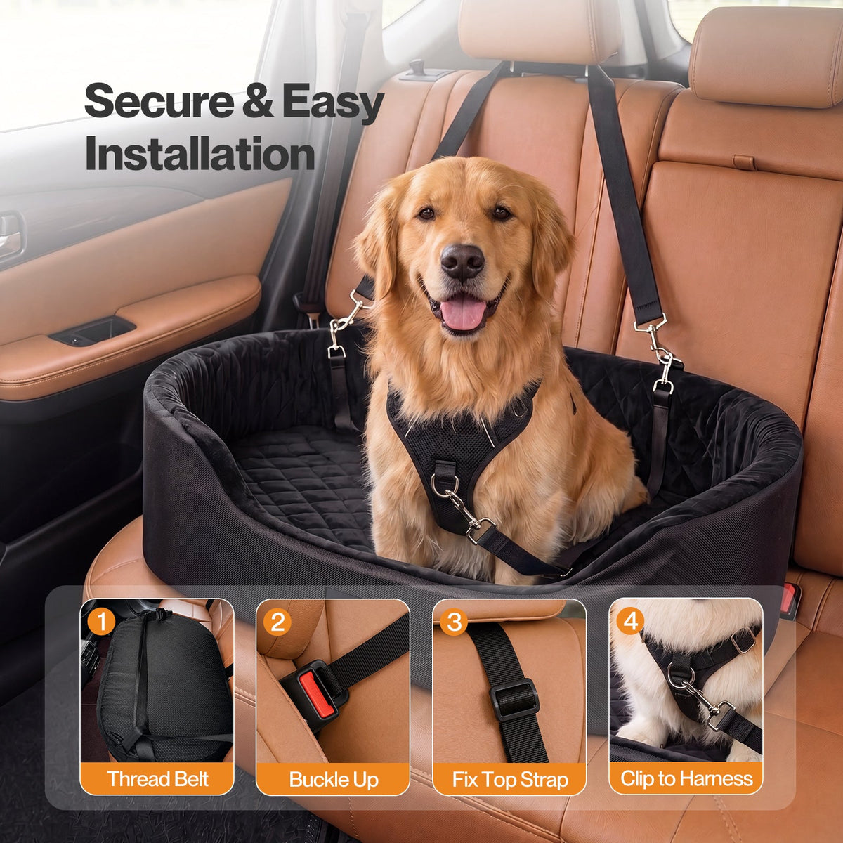 Pawz Dog Car Seat  Pet Car Seat  Elevated 10cm  Plush Oxford Black