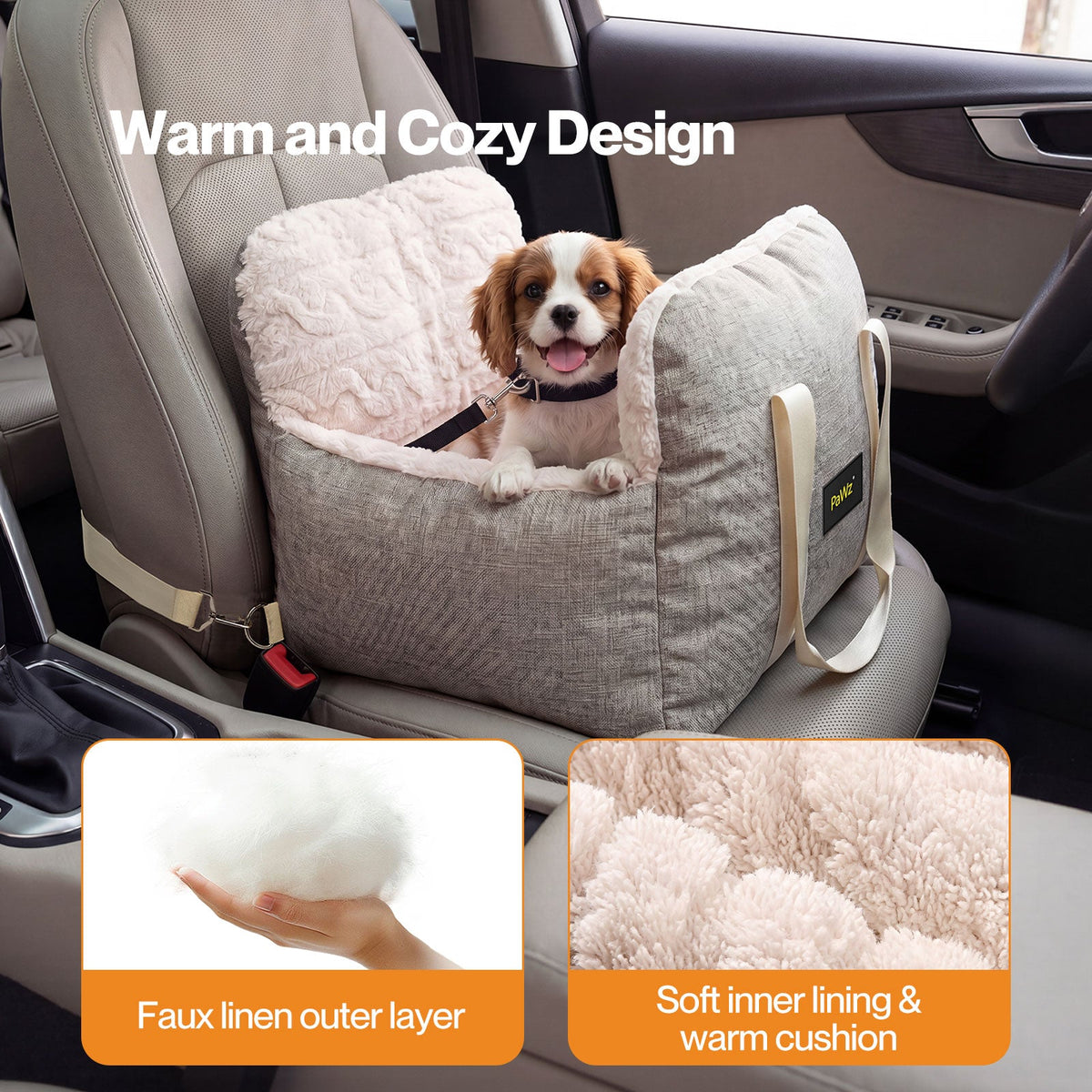 Dog Car Seat  Booster Car Seat With Safety Tether  Linen-Look  Beige