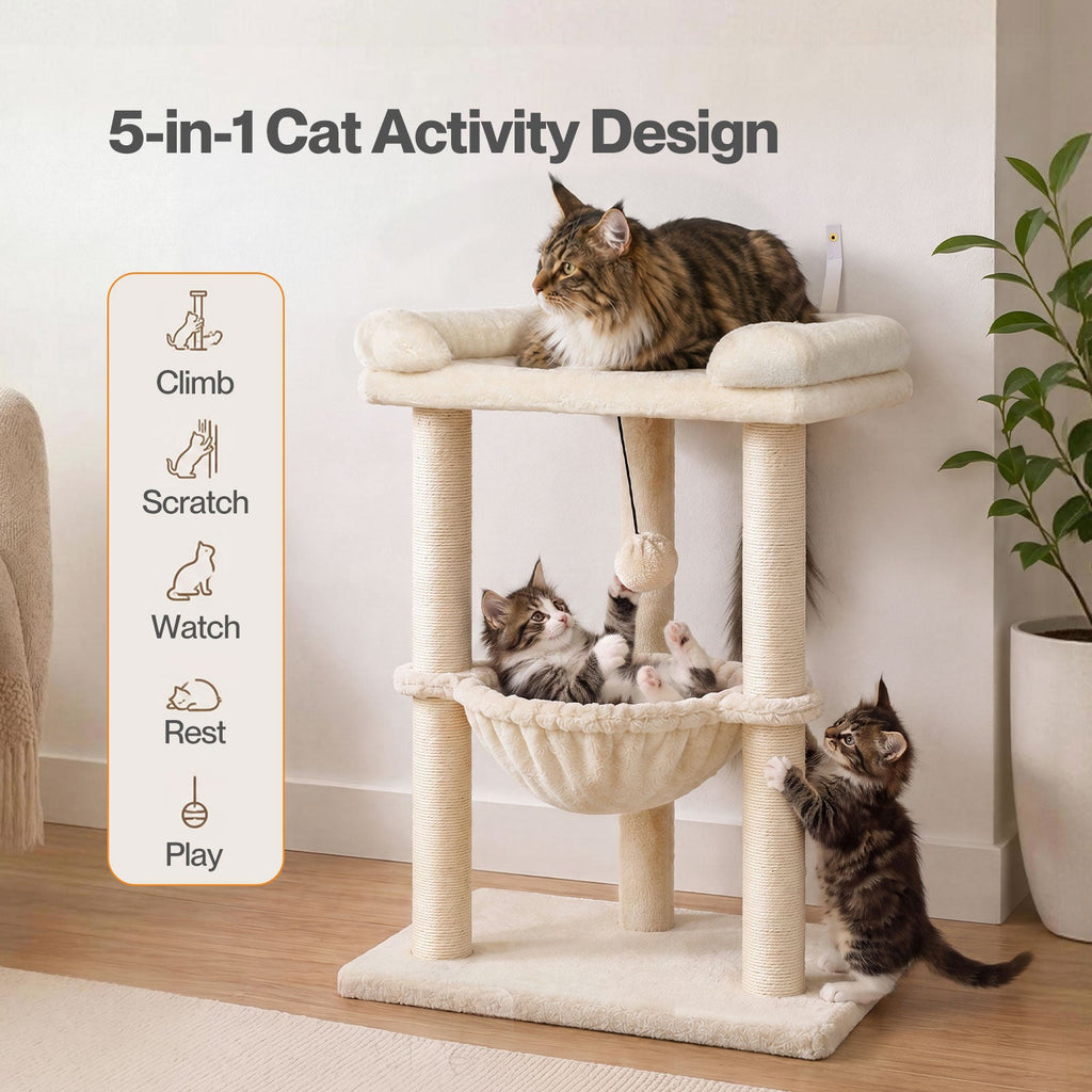 Cat Tree Tower with Hammock Play Ball 6cm Sisal Post Large Perch Beige