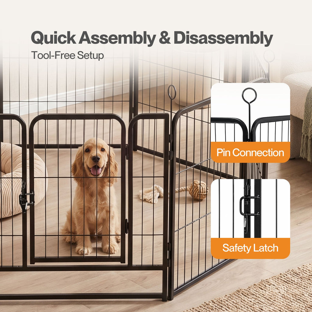 8 Panel Foldable Metal Dog Playpen Steel Puppy Pet Exercise Pen Black