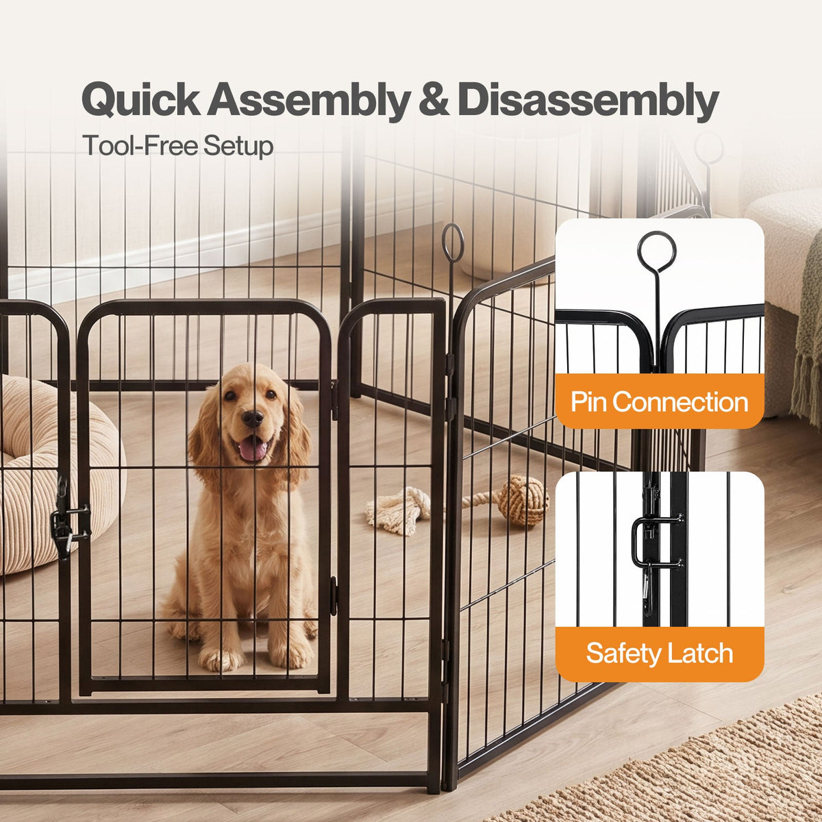 8 Panel Foldable Metal Dog Playpen Steel Puppy Pet Exercise Pen Black