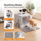 Cat Litter Box Stainless Steel Enclosed Drawer Odor Control Foldable Grey