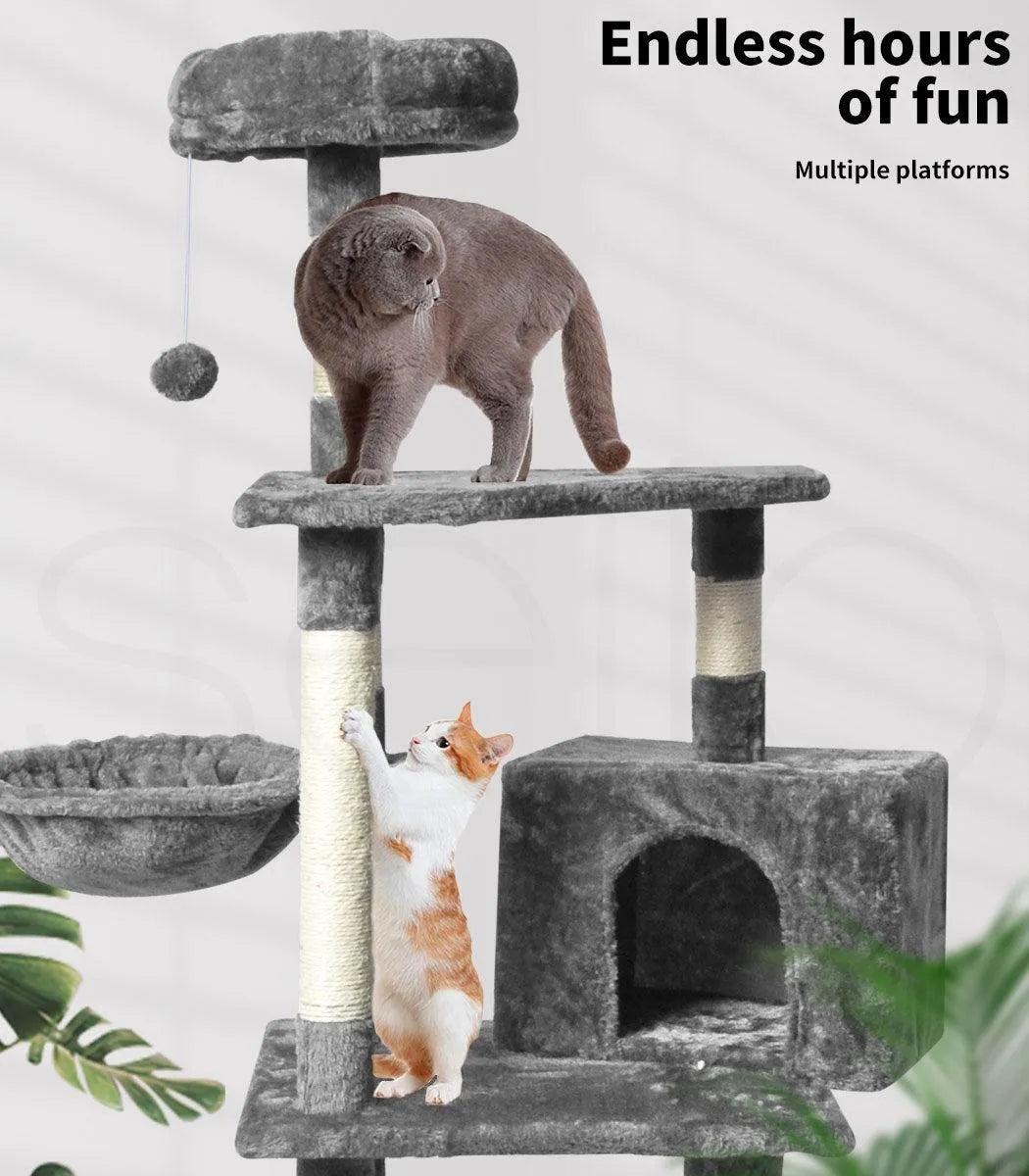 Wooden Cat Tower Scratching Climbing Post 130cm