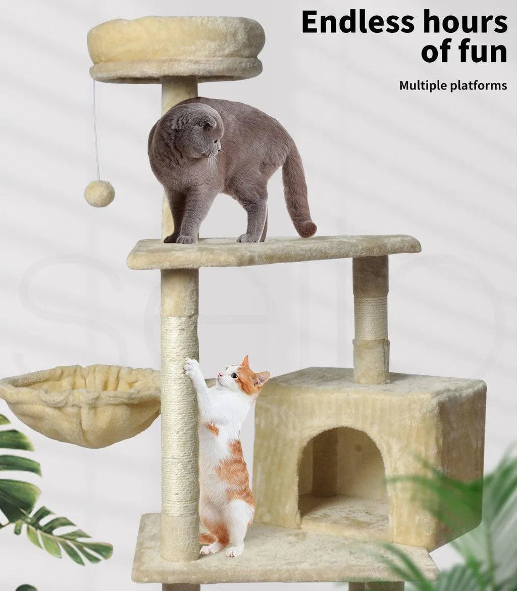 Wooden Cat Tower Scratching Climbing Post 130cm