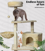 Wooden Cat Tower Scratching Climbing Post 130cm