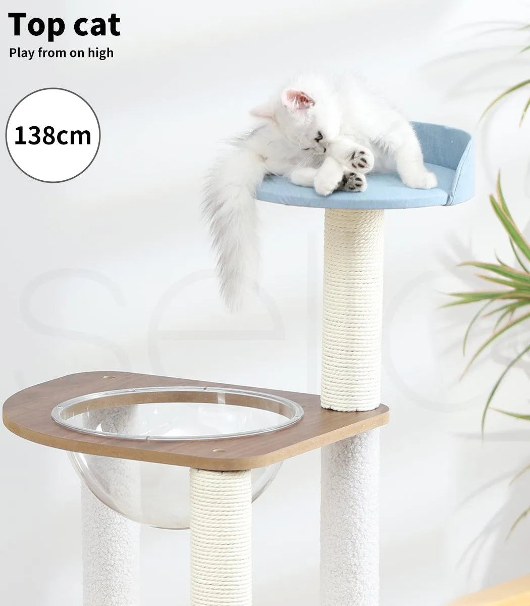 Cat Tree Scratching Post with Wood Condo 138cm