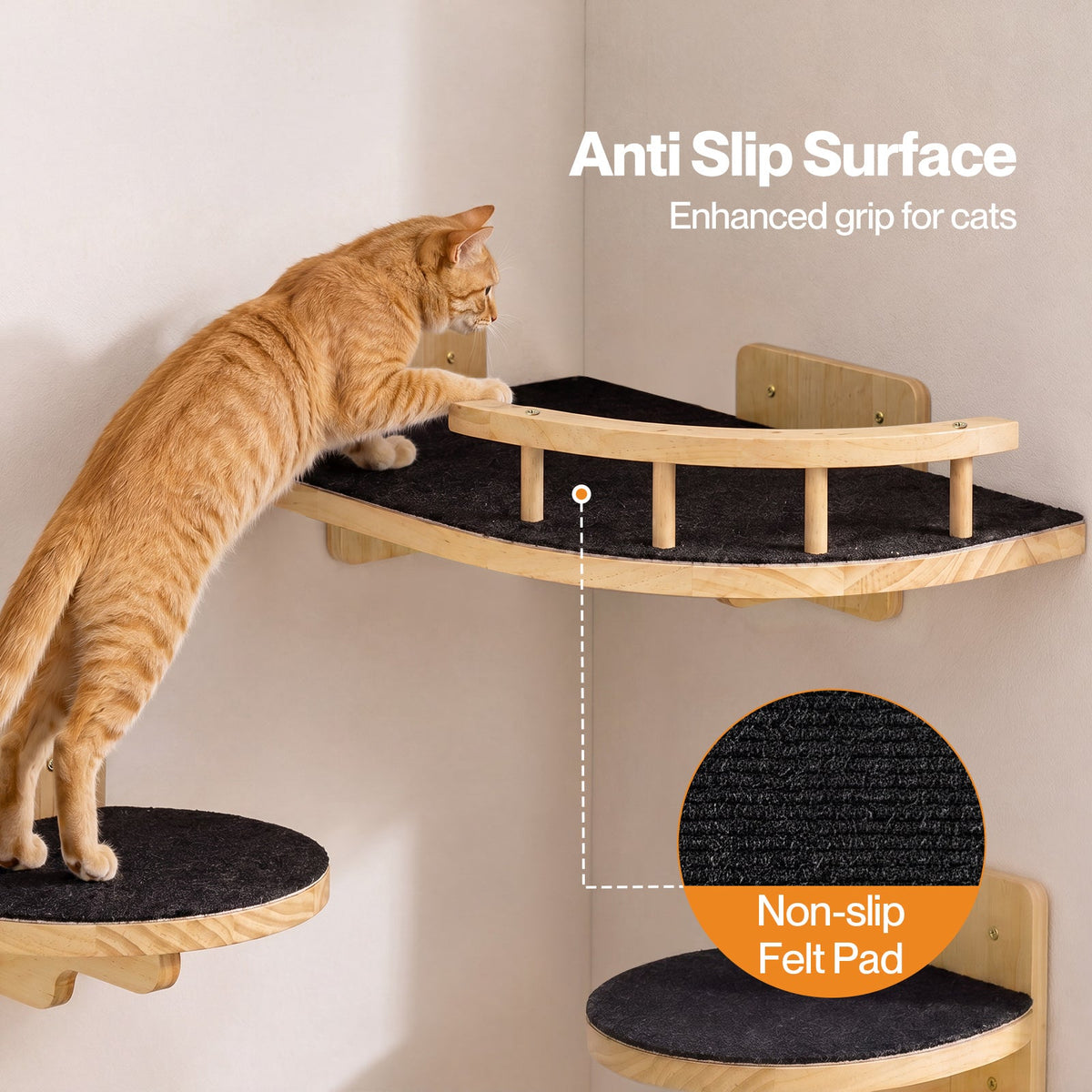 Cat Wall Shelves Corner Cat Tree with Guard Rail,15mm Pine Wood