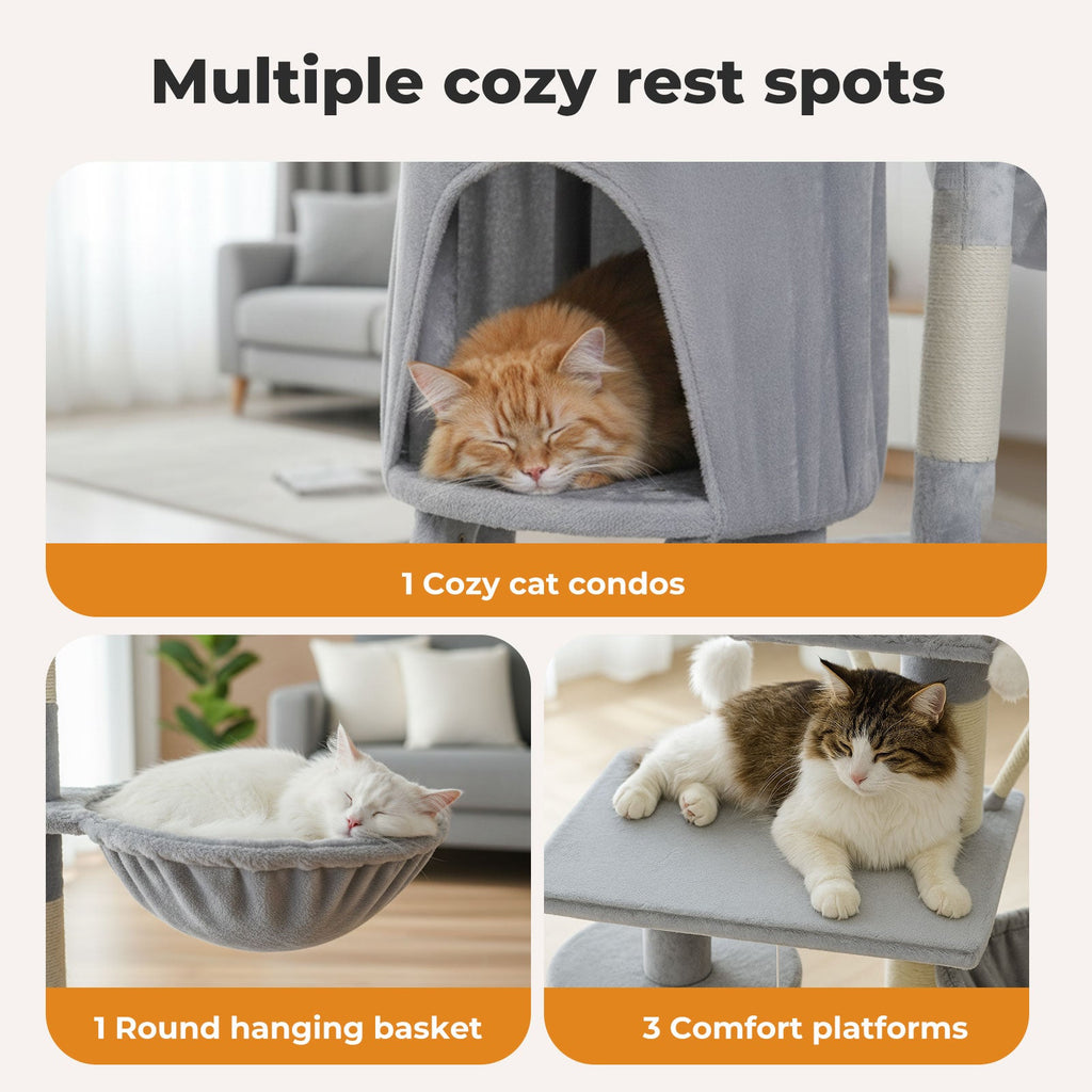 Cat Tree Tower Scratching Post Scratcher 143cm Climbing Tree House Bed Grey