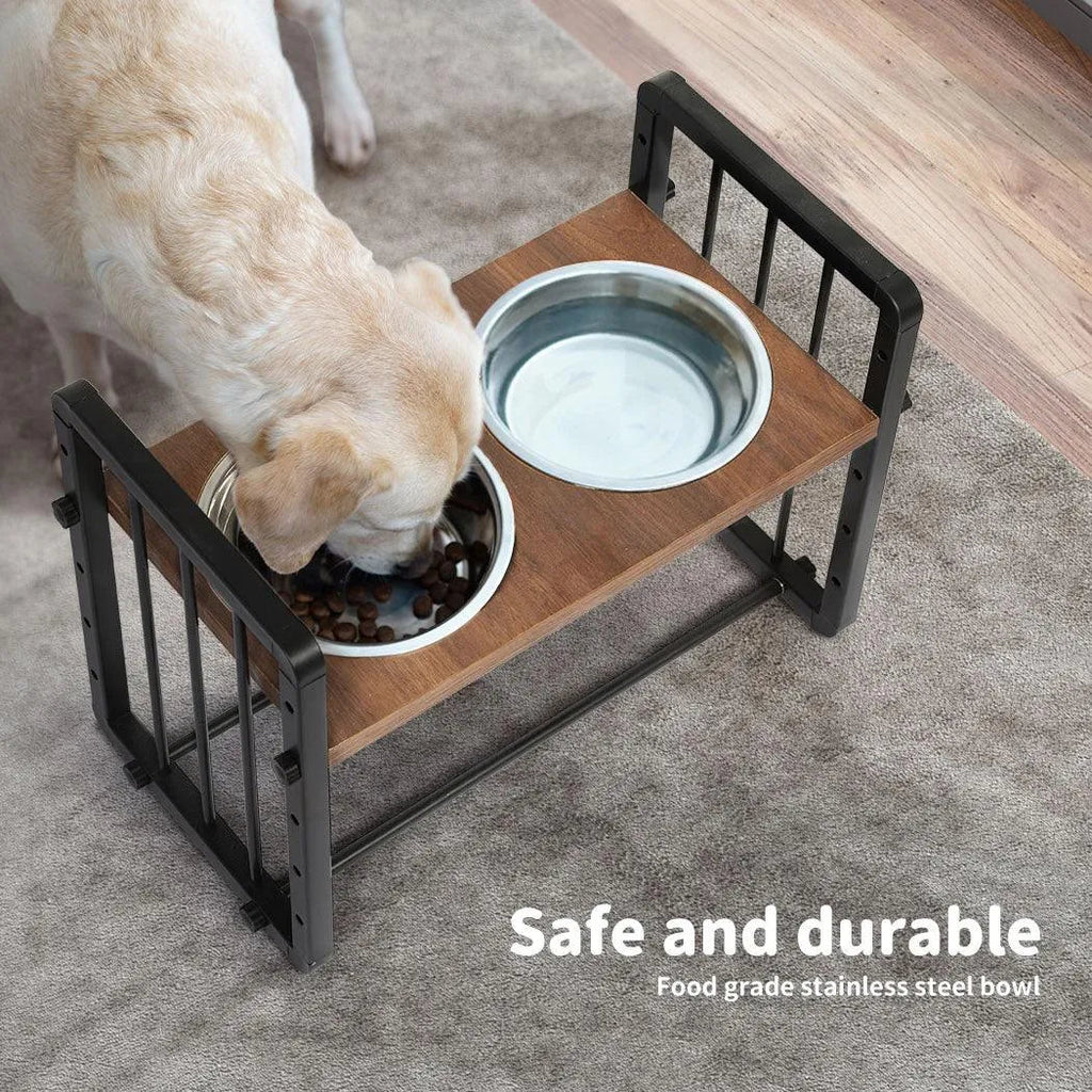 Adjustable Height Pet Feeder Elevated Dual Raised Bowl