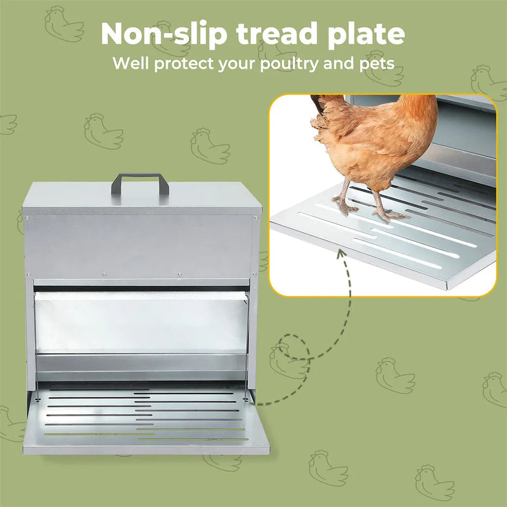 Automatic Chicken Feeder Auto Treadle 10kg Food Dispenser Galvanized Steel