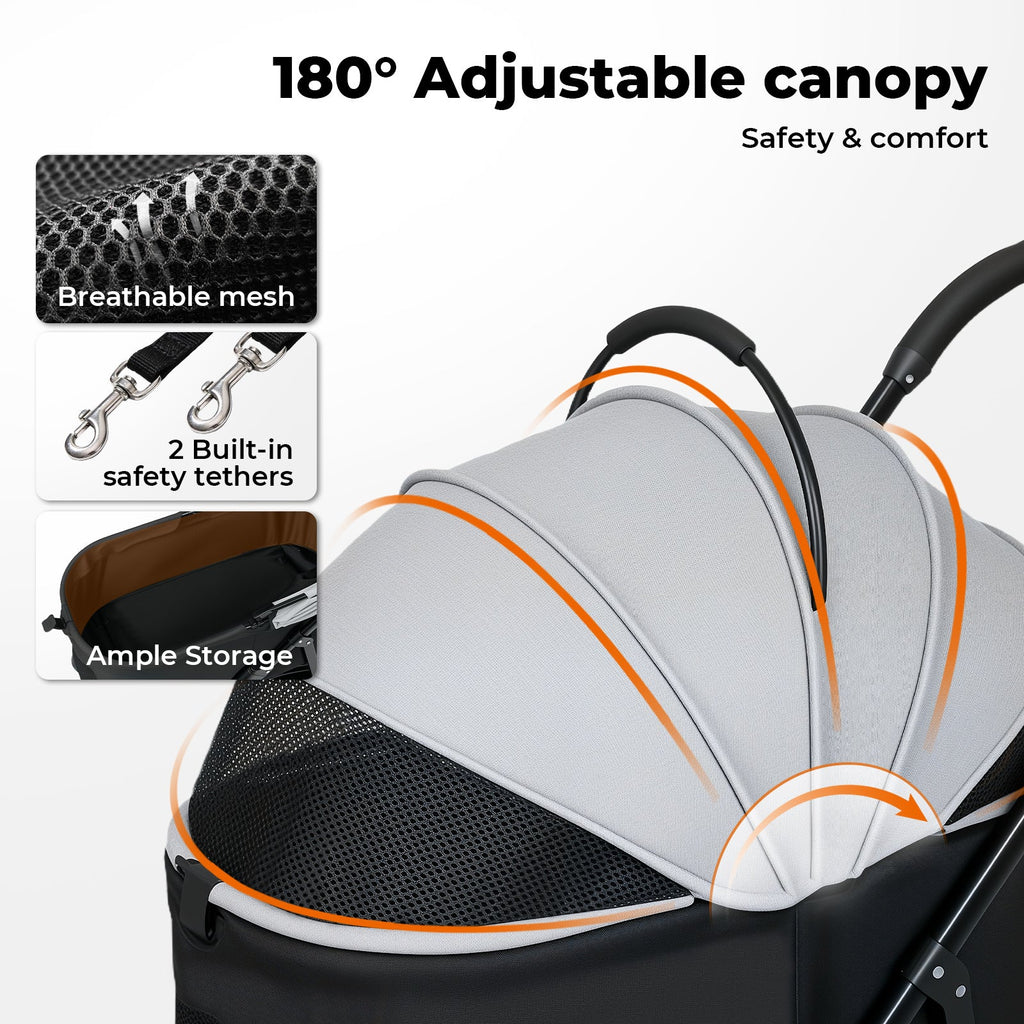 Pet Stroller 3 in1Dog Cat Pram Carrier Foldable Pushchair Outdoor 4 Wheels