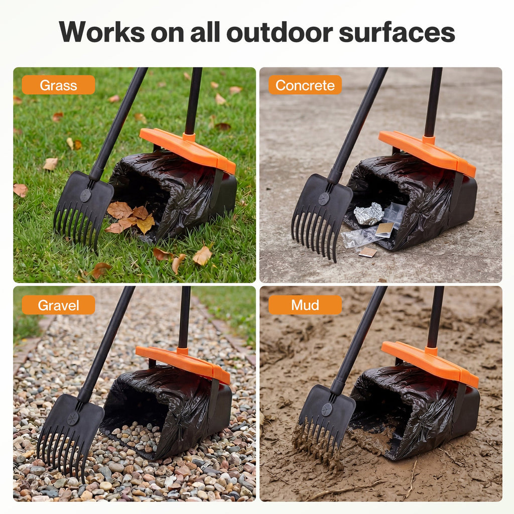Pooper Scooper Rake Kit Long Handle Dog Poop Picker Easy Pickup Outdoor