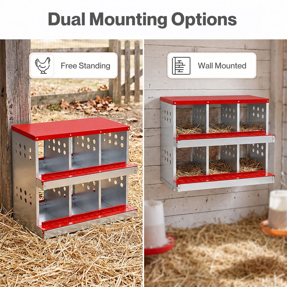 Chicken Nesting Box 6 Hole 2-Tier Roll Away Egg Collection Galvanized Coop