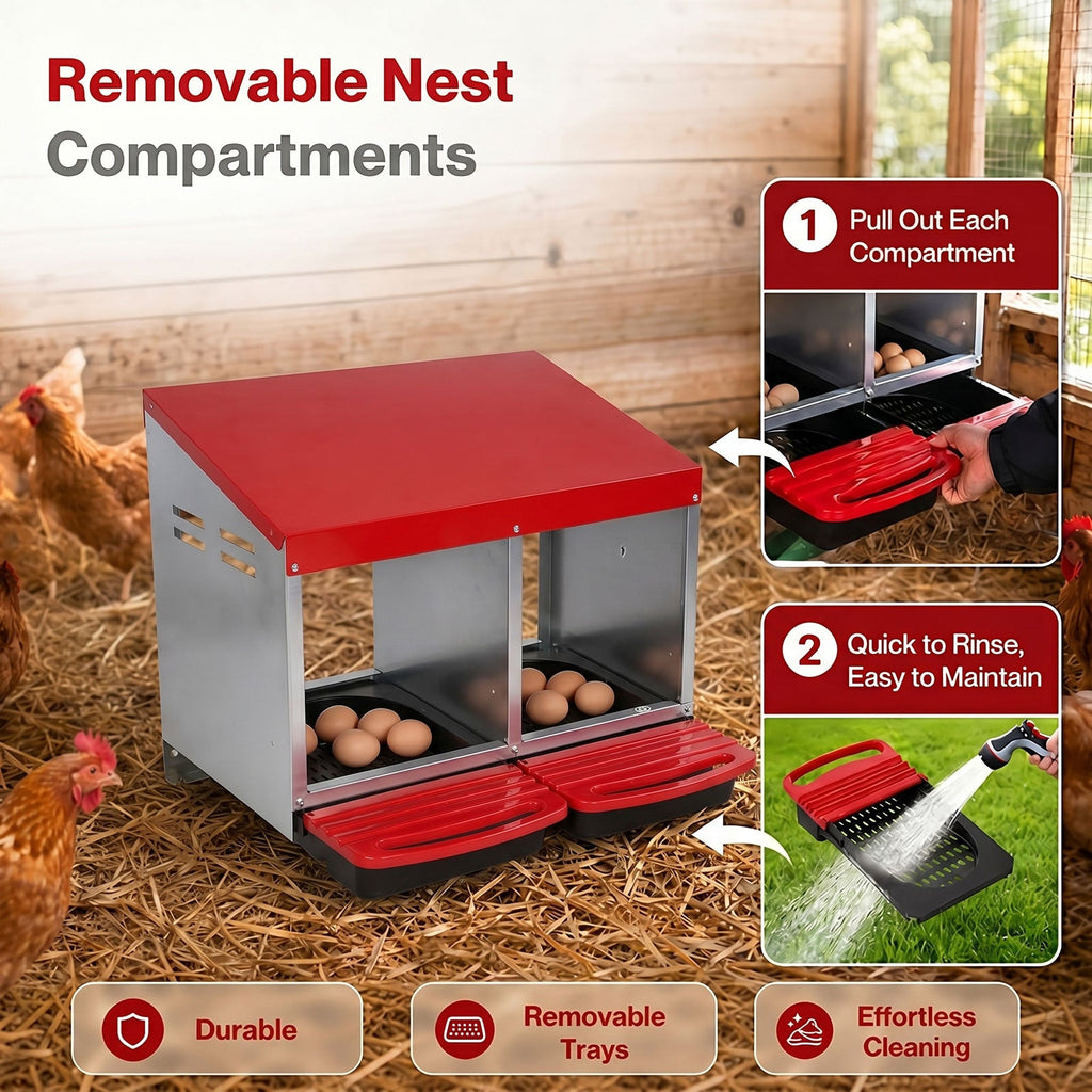 Chicken Nesting Boxes 2 Hole for Rolling Egg Collection Inside Outside