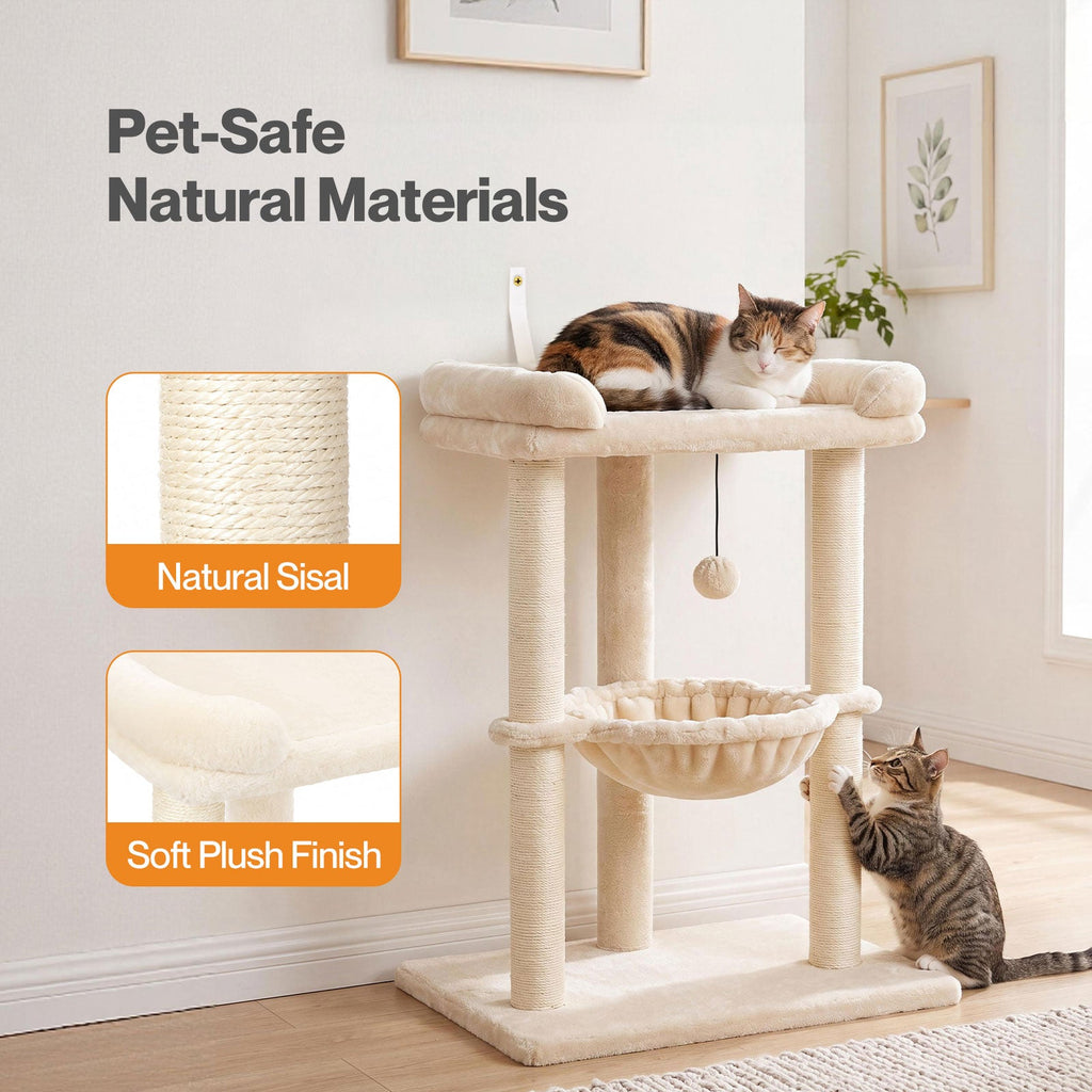 Cat Tree Tower with Hammock Play Ball 6cm Sisal Post Large Perch Beige