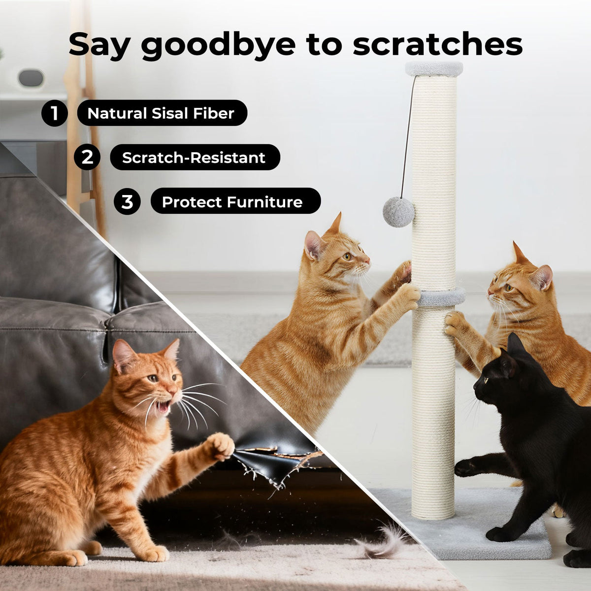 Cat Scratcher Scratching Post Natural Sisal Kitten Stable Ball Toys 74cm