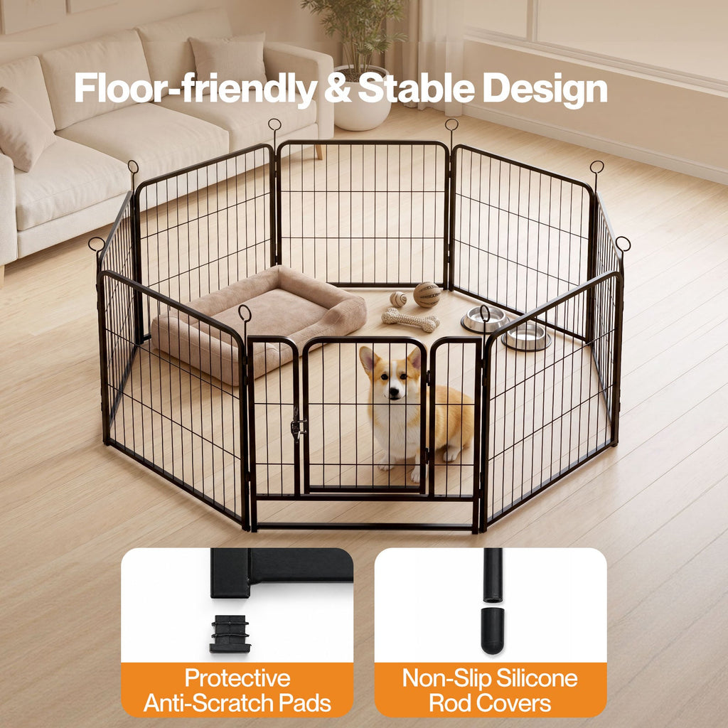 8 Panel Foldable Metal Dog Playpen Steel Puppy Pet Exercise Pen Black