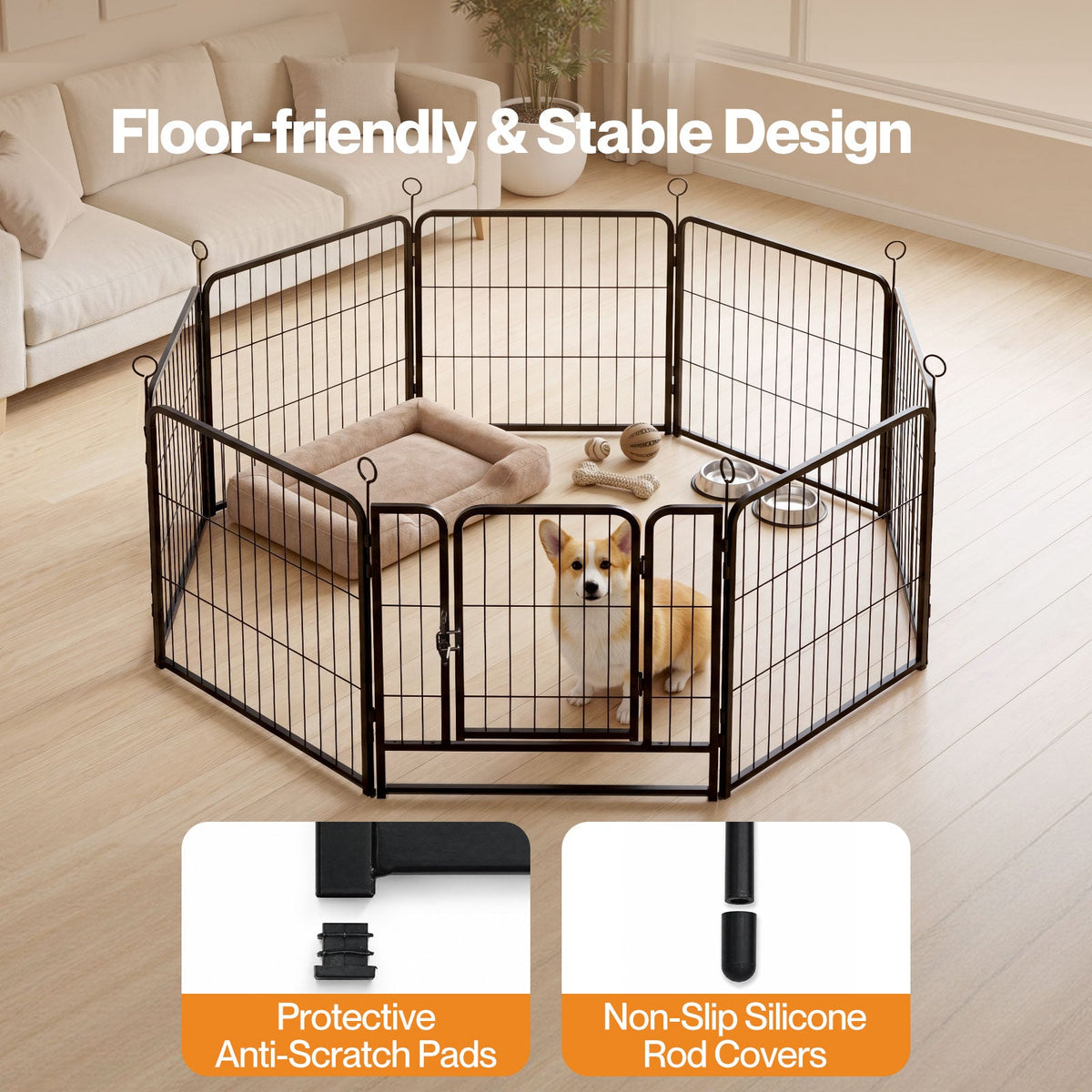 8 Panel Foldable Metal Dog Playpen Steel Puppy Pet Exercise Pen Black