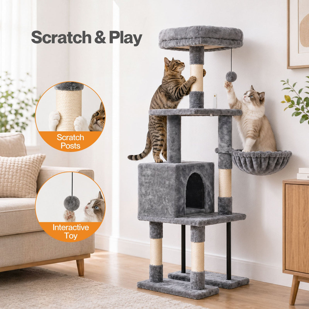 Cat Tree Cat Tower Multi-Level Cat Bed Cat Scratching Post 125cm