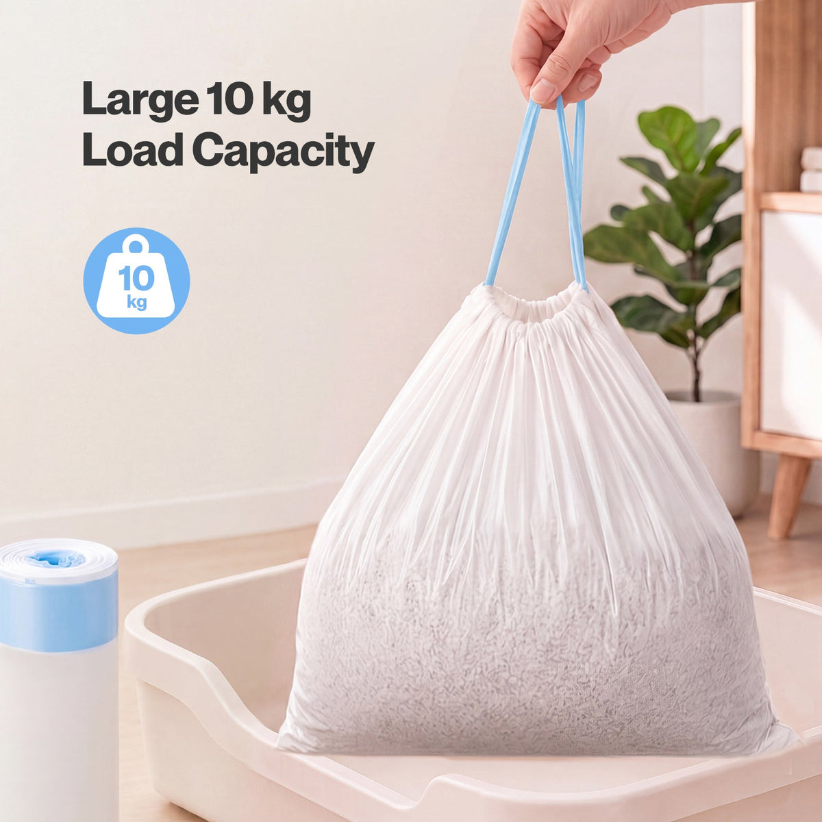 Pawz Cat Litter Bags 45 x 50cm 10kg 2Rolls 40ct Drawstring HDPE White Blue