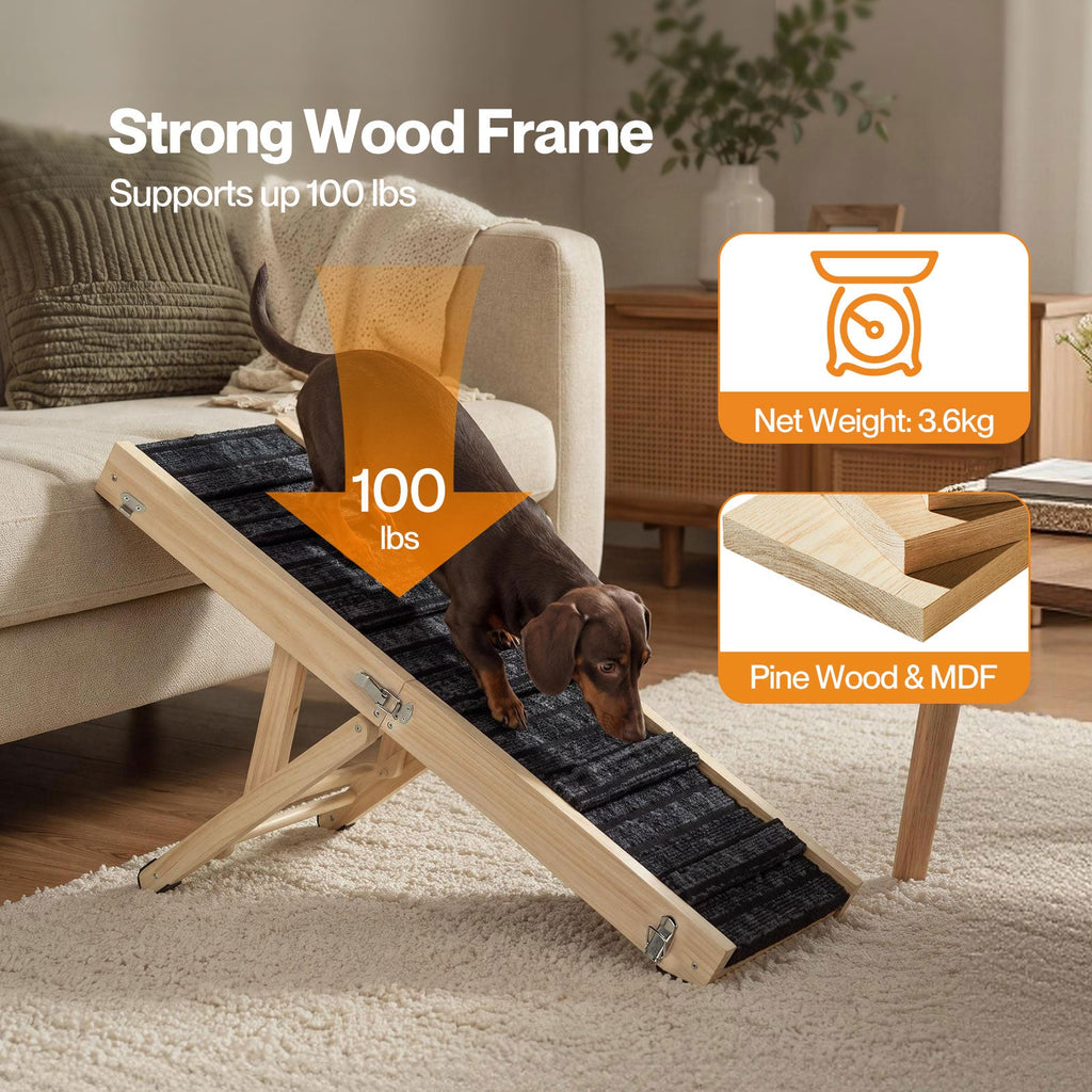 Dog Ramp Adjustable Foldable 4 Heights Non Slip for Small pets Natural