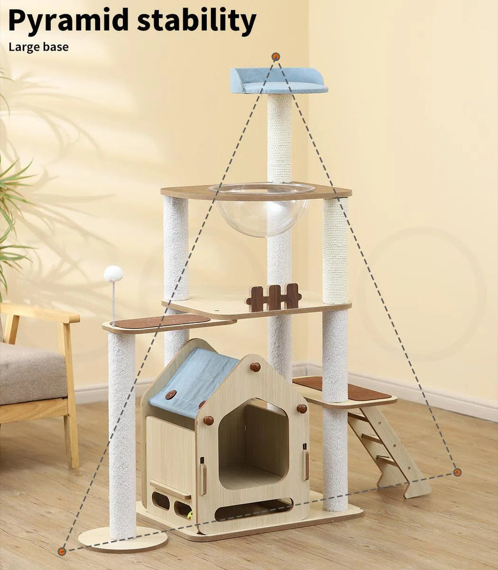 Cat Tree Scratching Post with Wood Condo 138cm