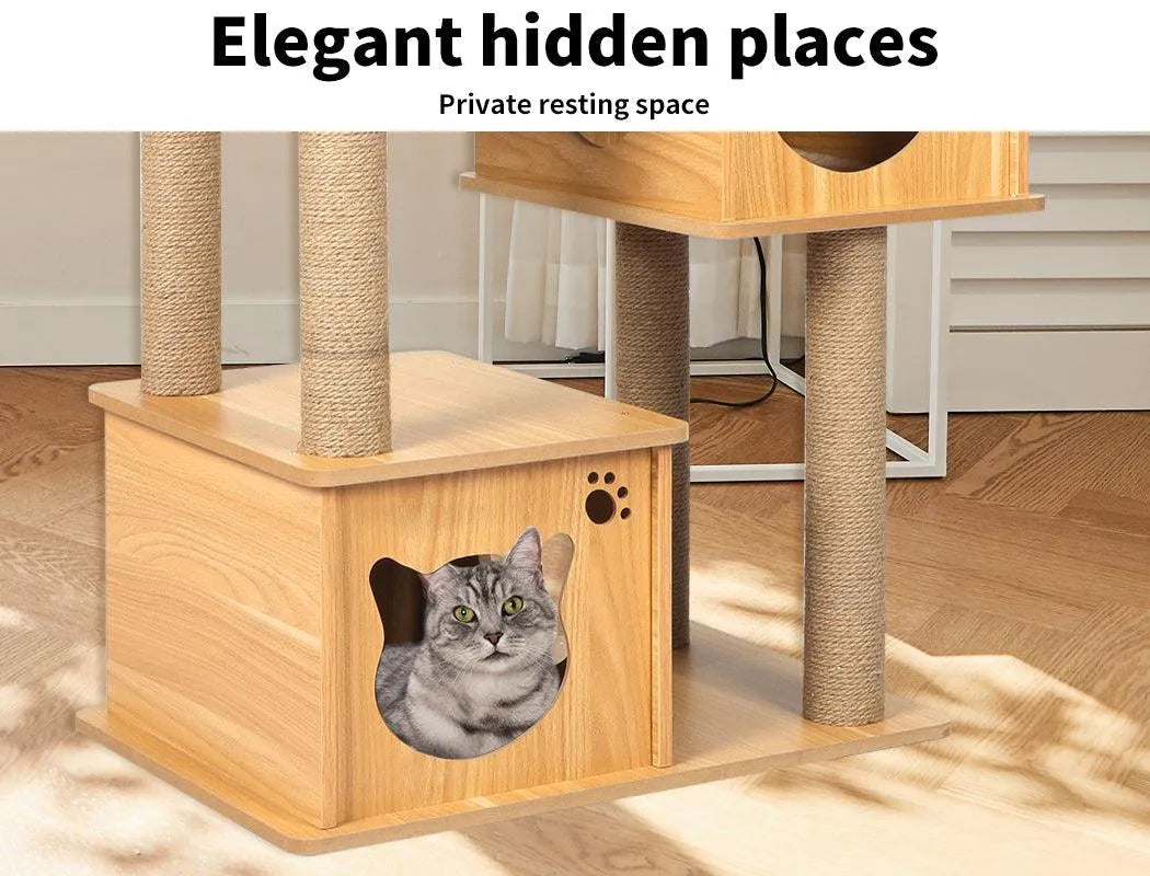 Cat Tree Scratching Post with Cat Face House