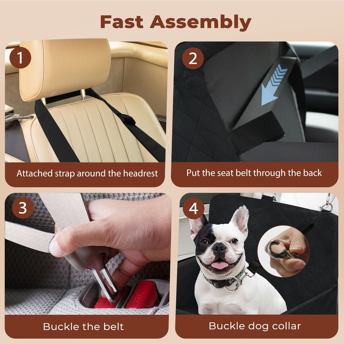 Pet Car Seat Booster Belt Pet Portable Travel Bed Easy Clean Washable Black
